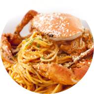 Pizza spaghetti crab